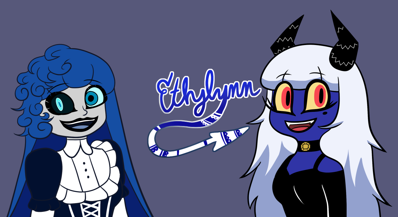 Digital art depicting Cold Ethyl (sinner / left) and Ethylynn (imp / right)
