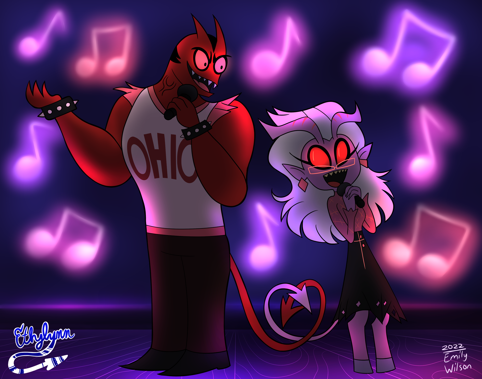 Art depicting Ohio and Mrs. Mayberry singing at karaoke.